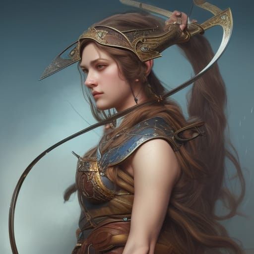 Elvish Viking Goddess Archer Portrait in Art Nouveau Style