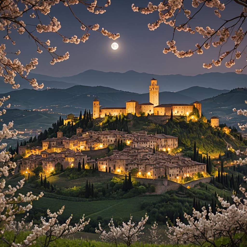 Old village in Tuscany at night