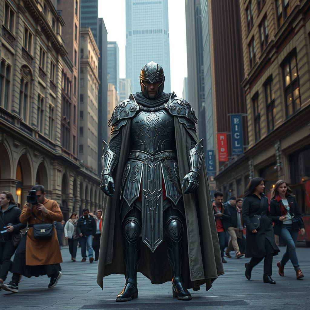 Regal Fantasy Warrior in Urban Fantasy Scene