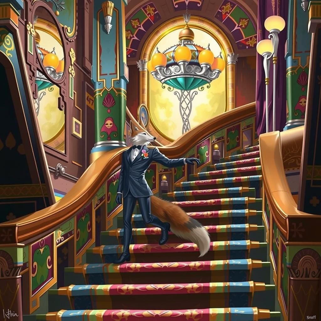 fox climbing stairs Art Deco Architecture