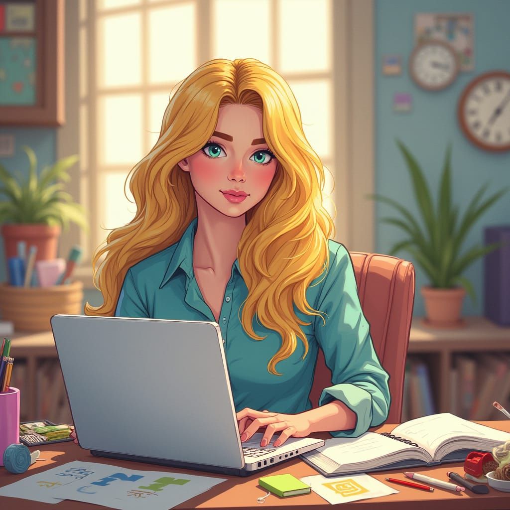 Etsy Entrepreneur Surrounded by Craft Supplies, Digital Art