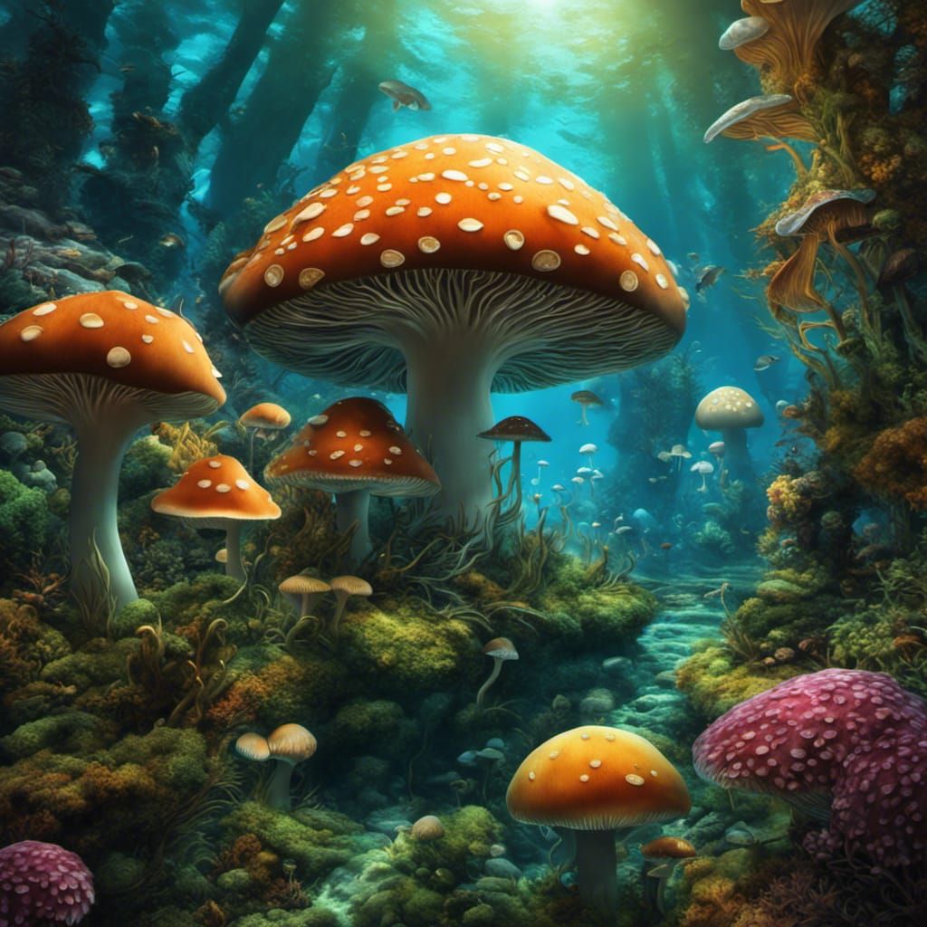 Underwater Mushroom Forest in Hyperrealistic 3D
