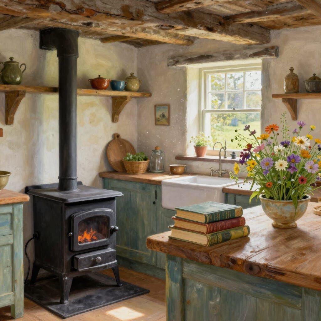 Sun-Drenched Cottage Kitchen in Folk Art Style