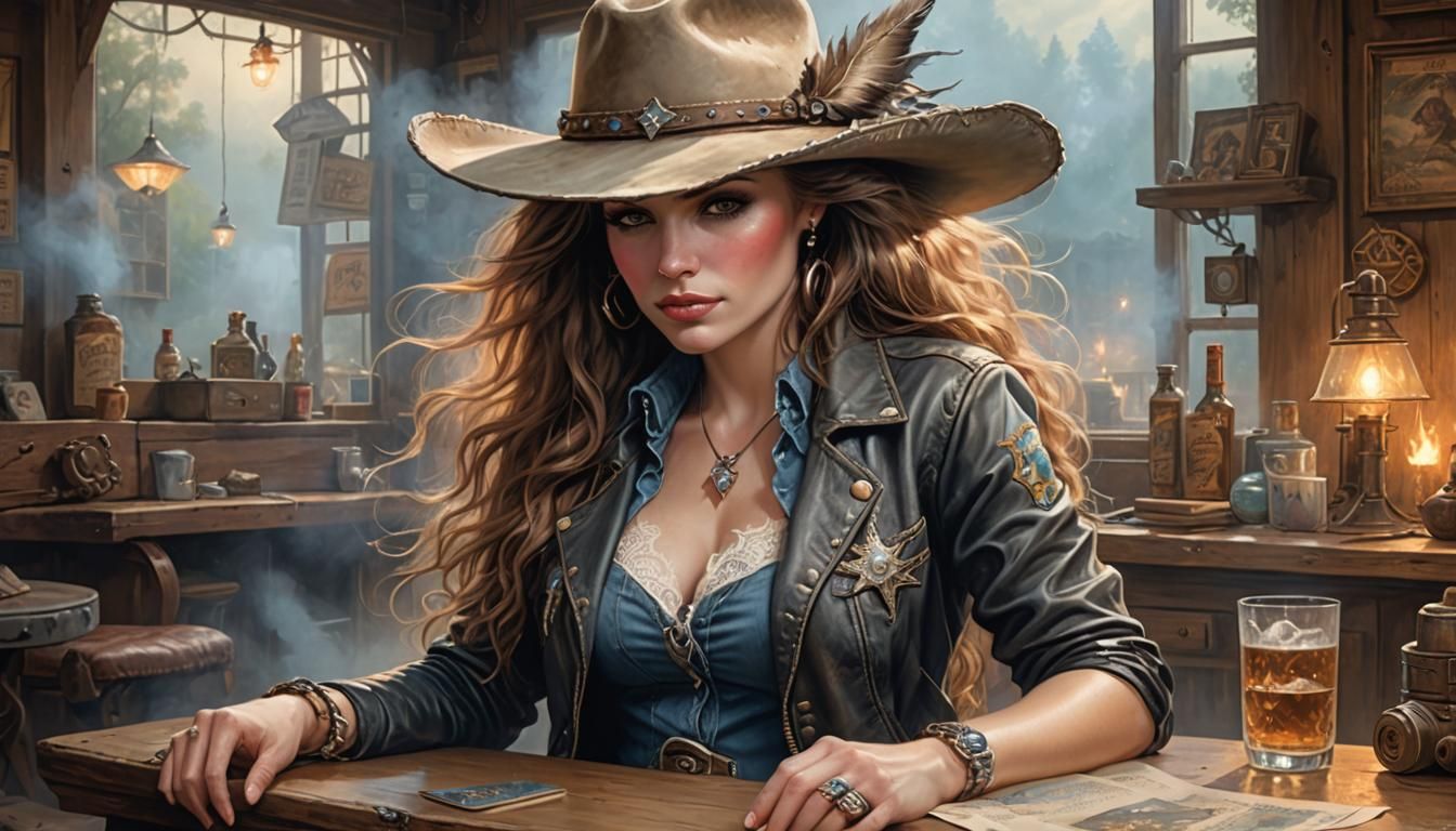 Cowgirl Lounging in Ethereal Fantasy Style