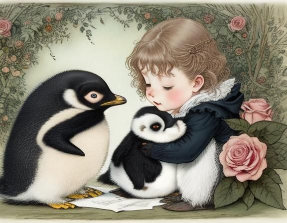 Penguin Love: A Sweet Golden Age Illustration