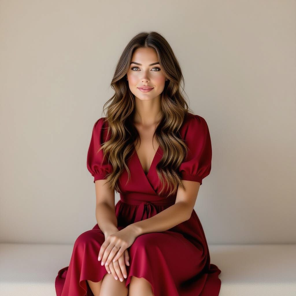 Relaxed Portrait of a Woman in Cranberry Dress