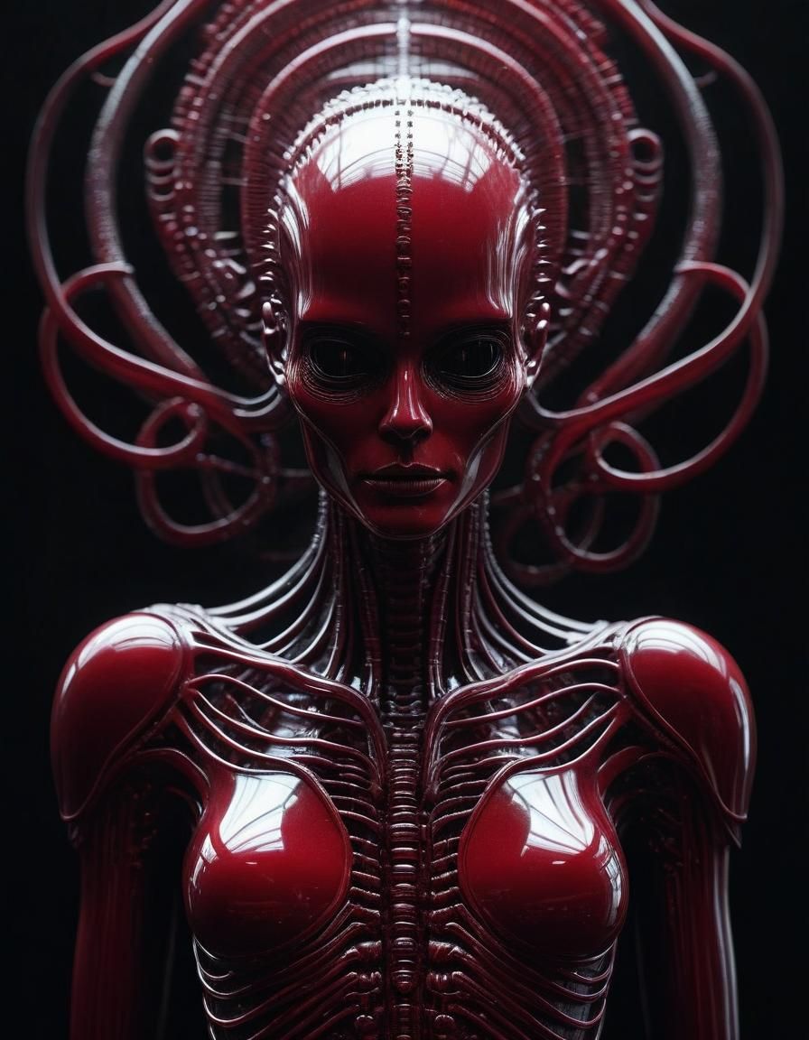 Ethereal Red Portrait with 3D Shading