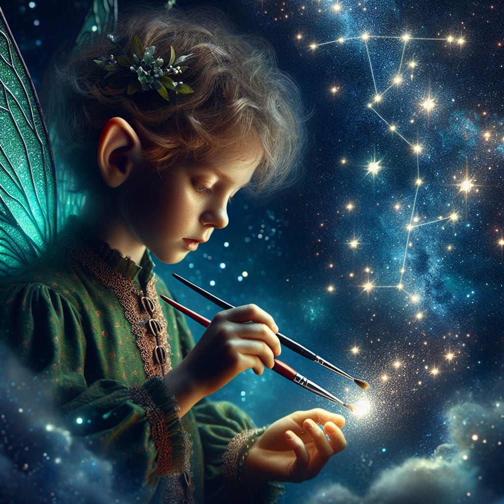 Fairy Creates Heart Constellation in Surreal Sky