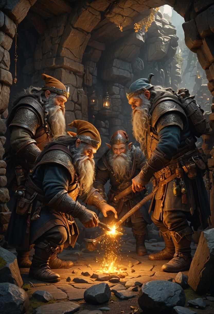 Epic Dwarves Working: Ultra-Detailed 3D Rendering