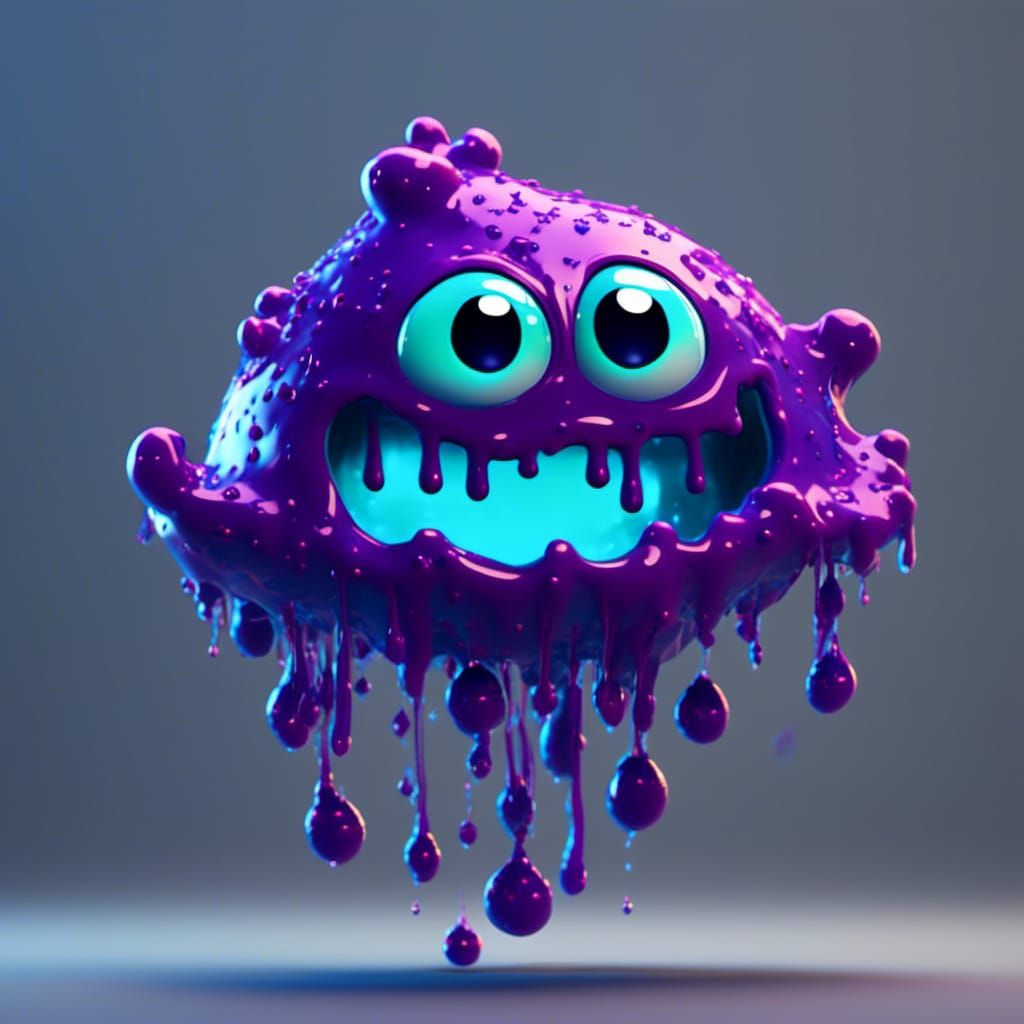 Happy Bioluminescent Slime Cartoon Character in 8K