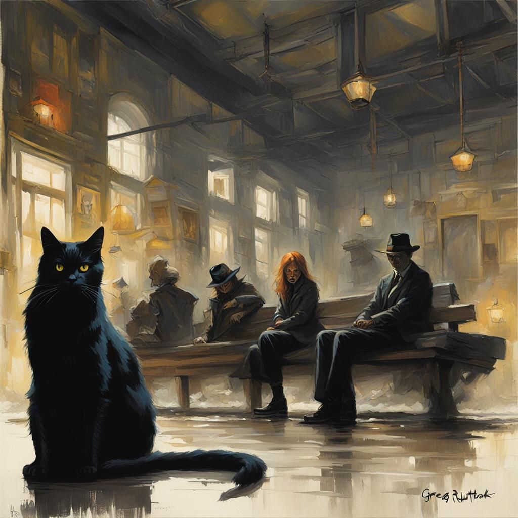 Eerie Cat and Woman, Dark Fantasy Art