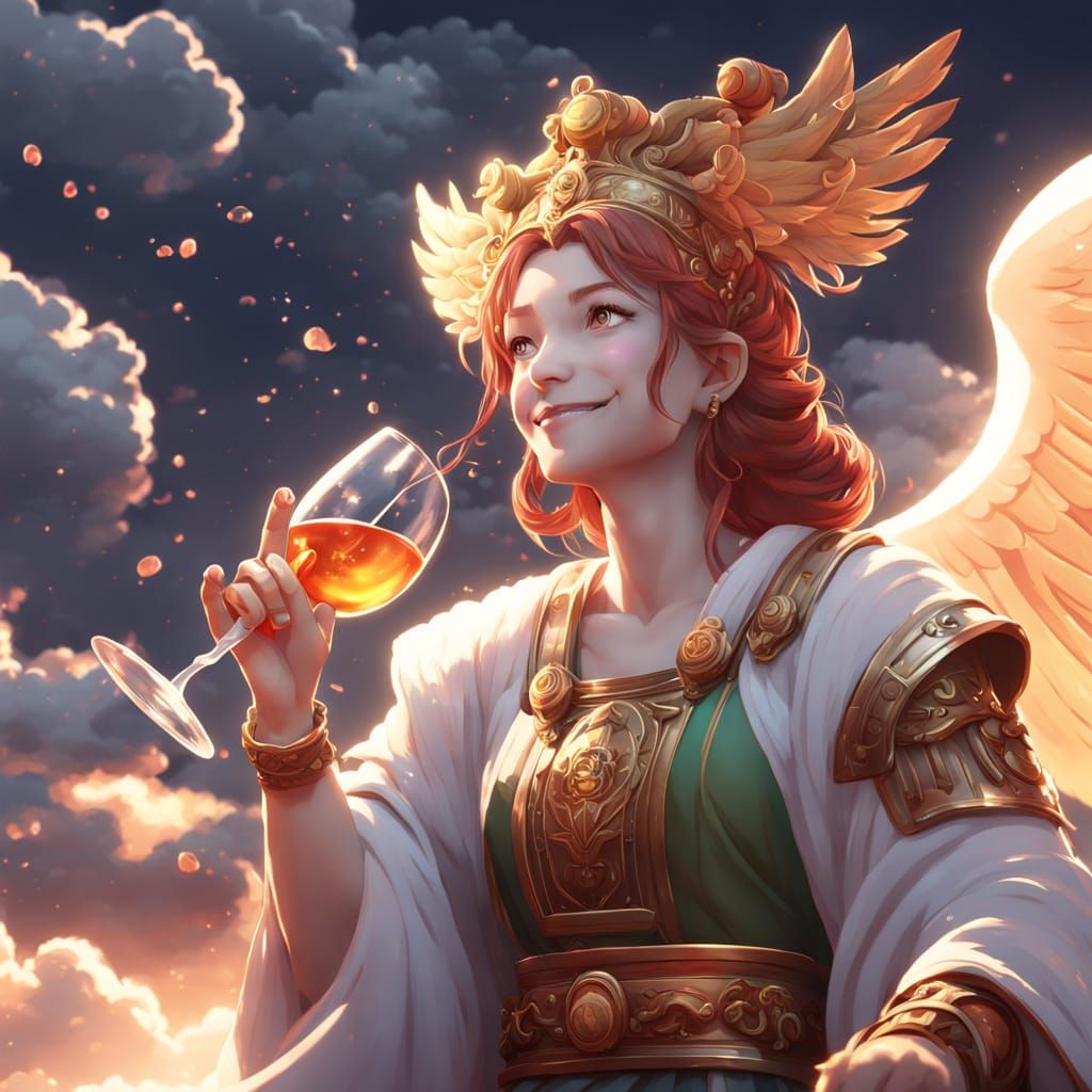 Roman Goddess Sips Wine in Ethereal Bliss