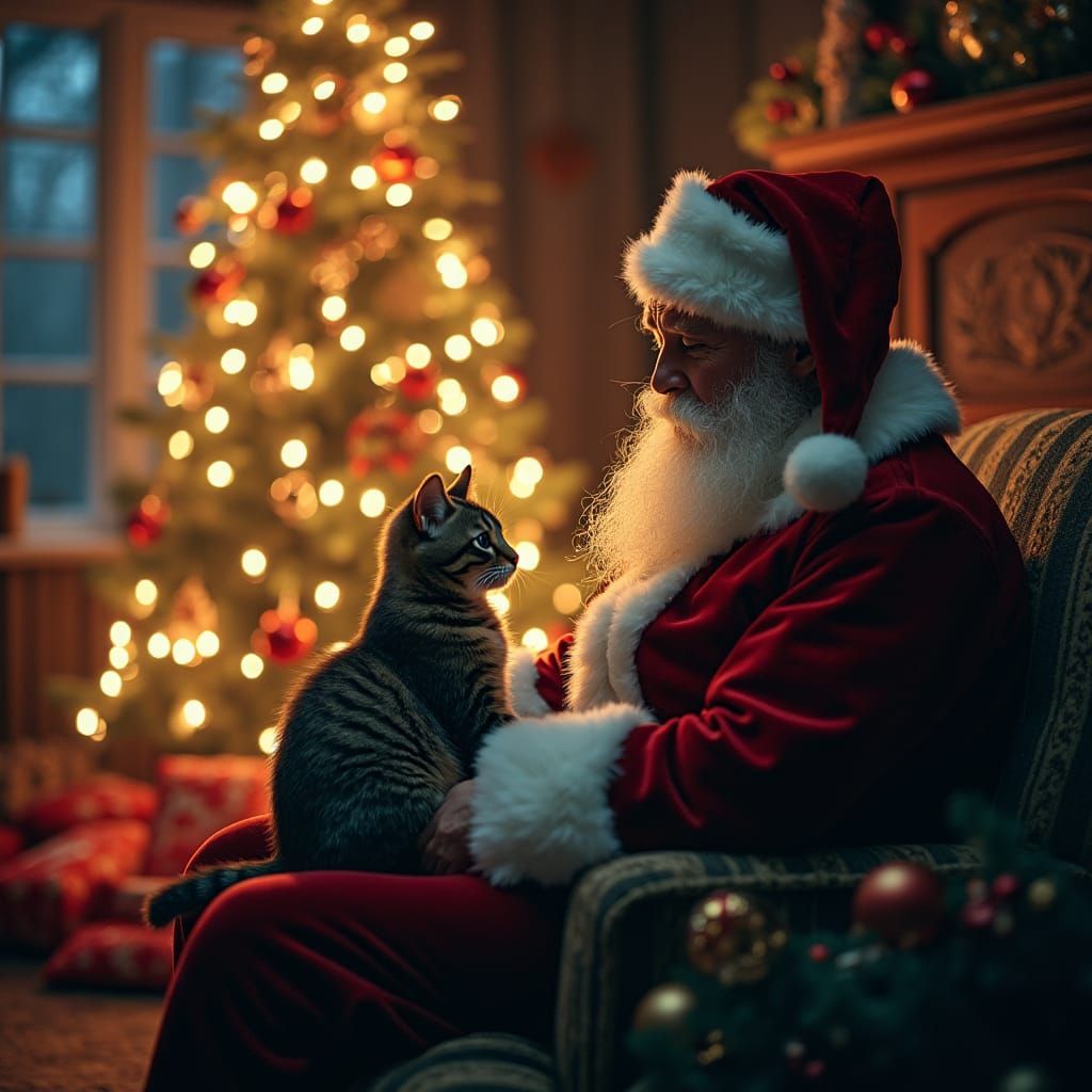Cat on Santa's Lap: A Christmas Film Still