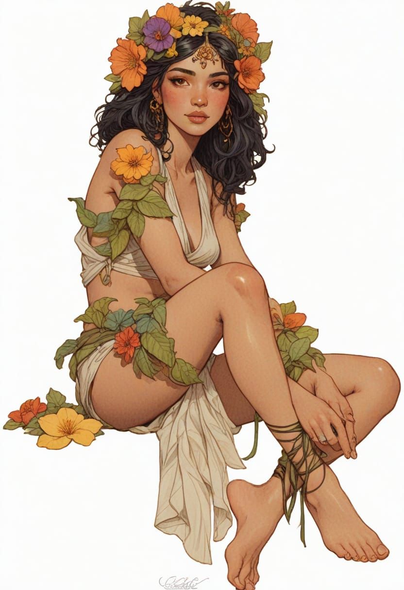 Whimsical Flower Nymph in Vibrant Fantasy Landscape