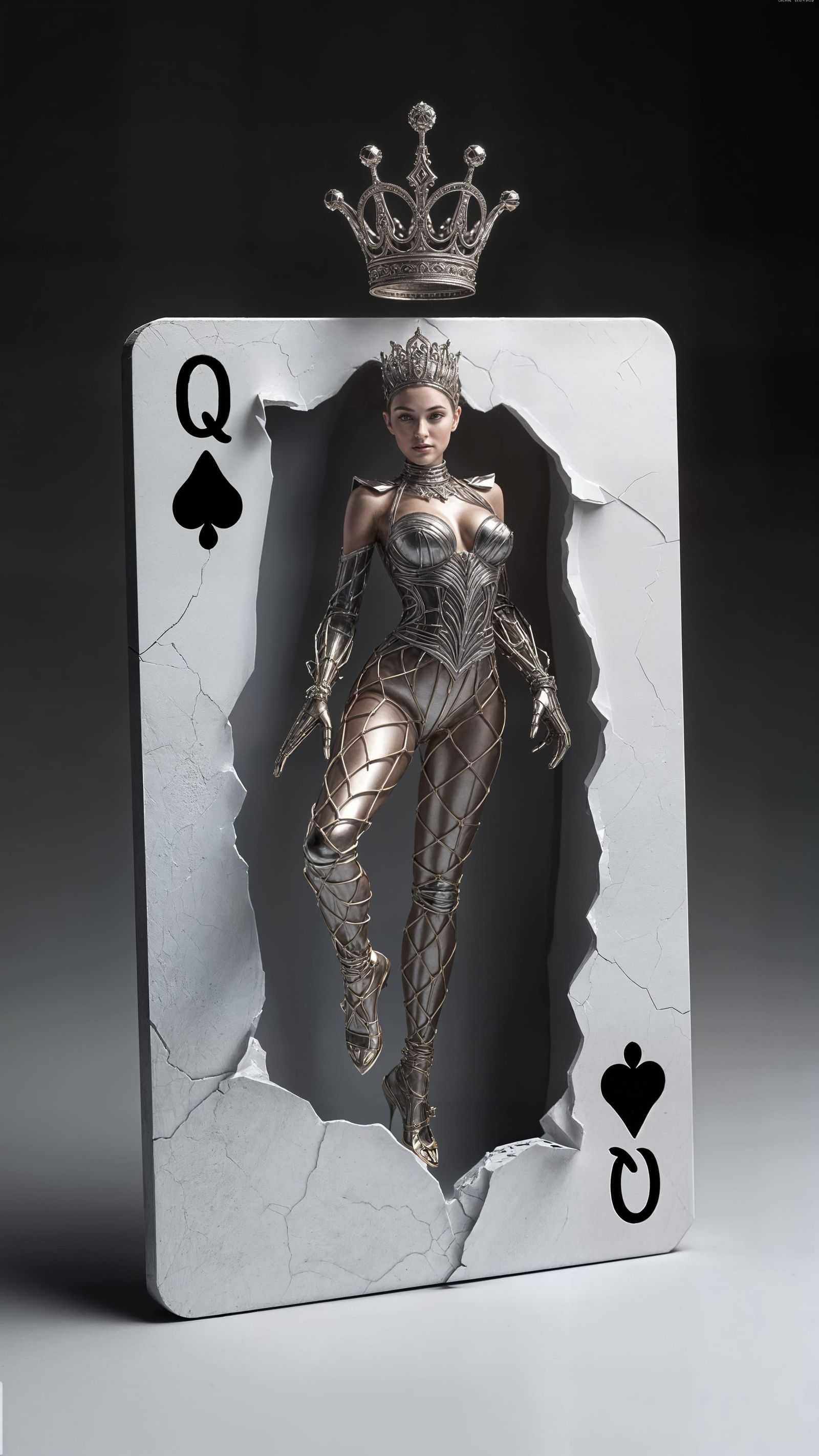 Queen Card Sculpture Escaping to Modern Era