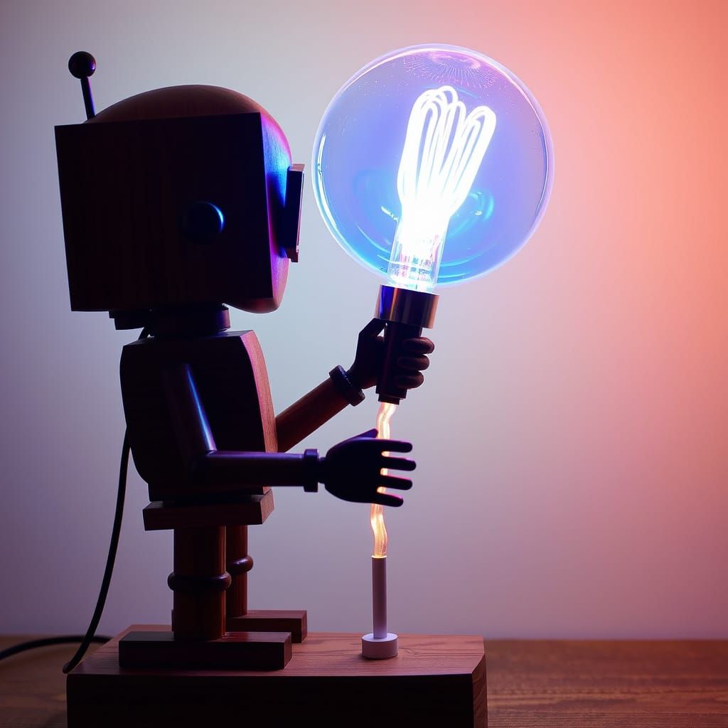 Brave Wooden Automaton Lamp About to Reveal Neon Liquid Fire...