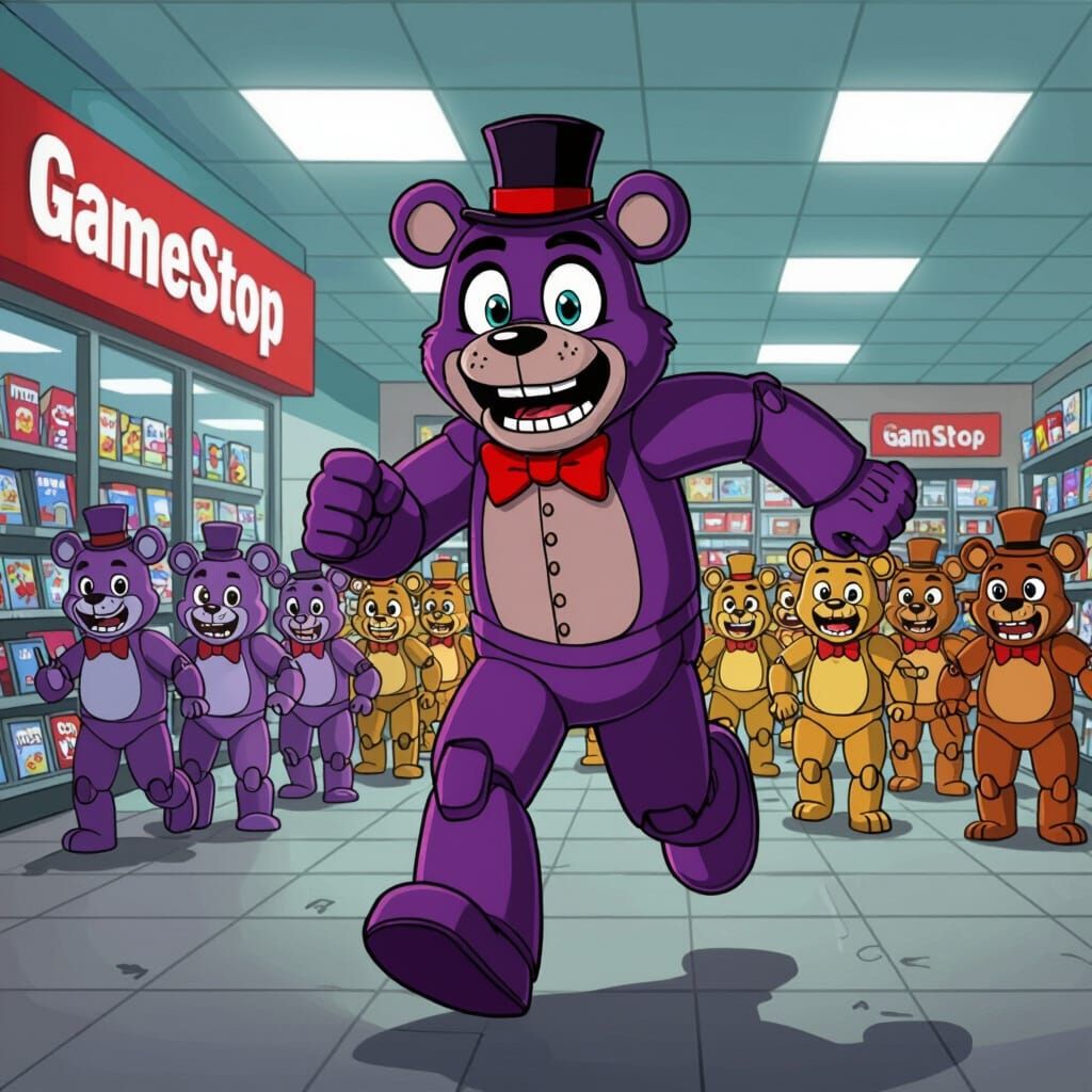 Freddy Fazbear Clones Invade Gamestop, Cartoon Style