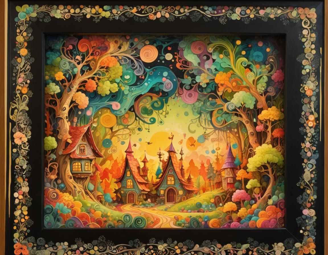 Baba Yaga's House in Whimsical Forest, Abstract Illustration