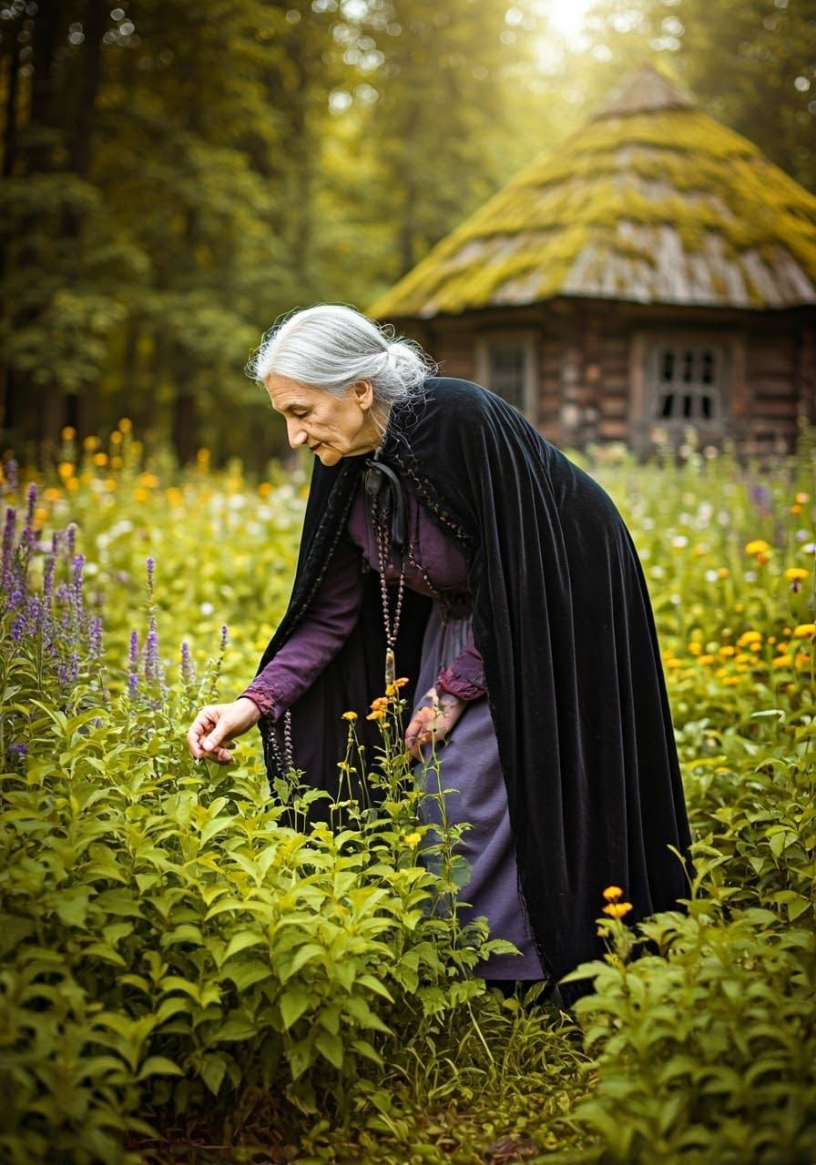 Vintage Witch in Herb Garden Photograph