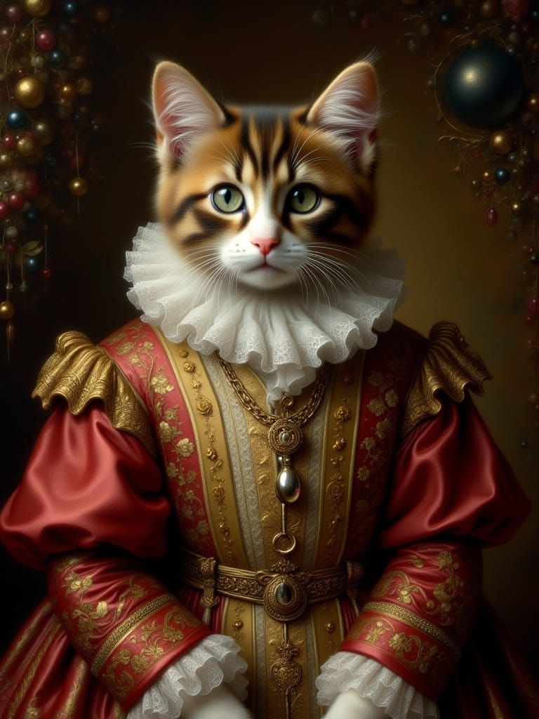 Regal Cat or Dog in 18th-Century Portrait