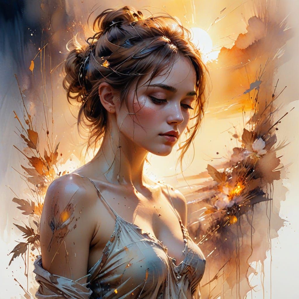 Sunset Figure in Watercolour with Soft Brushstrokes