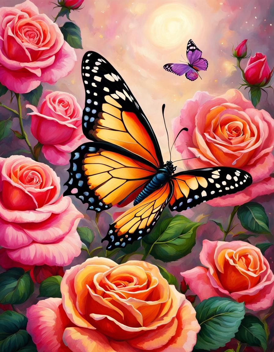 Malicious Butterfly on Rose: Illuminated Manuscript Style
