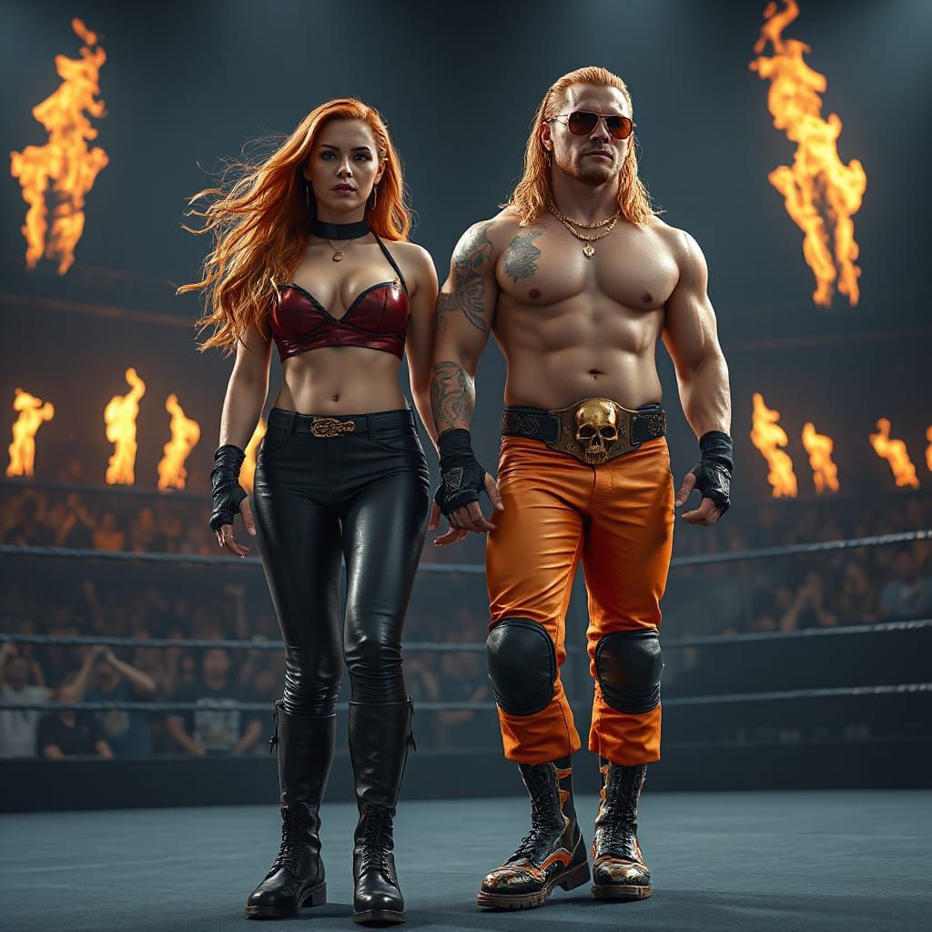 Wrestlers in Burning Arena, Gritty Anime Style