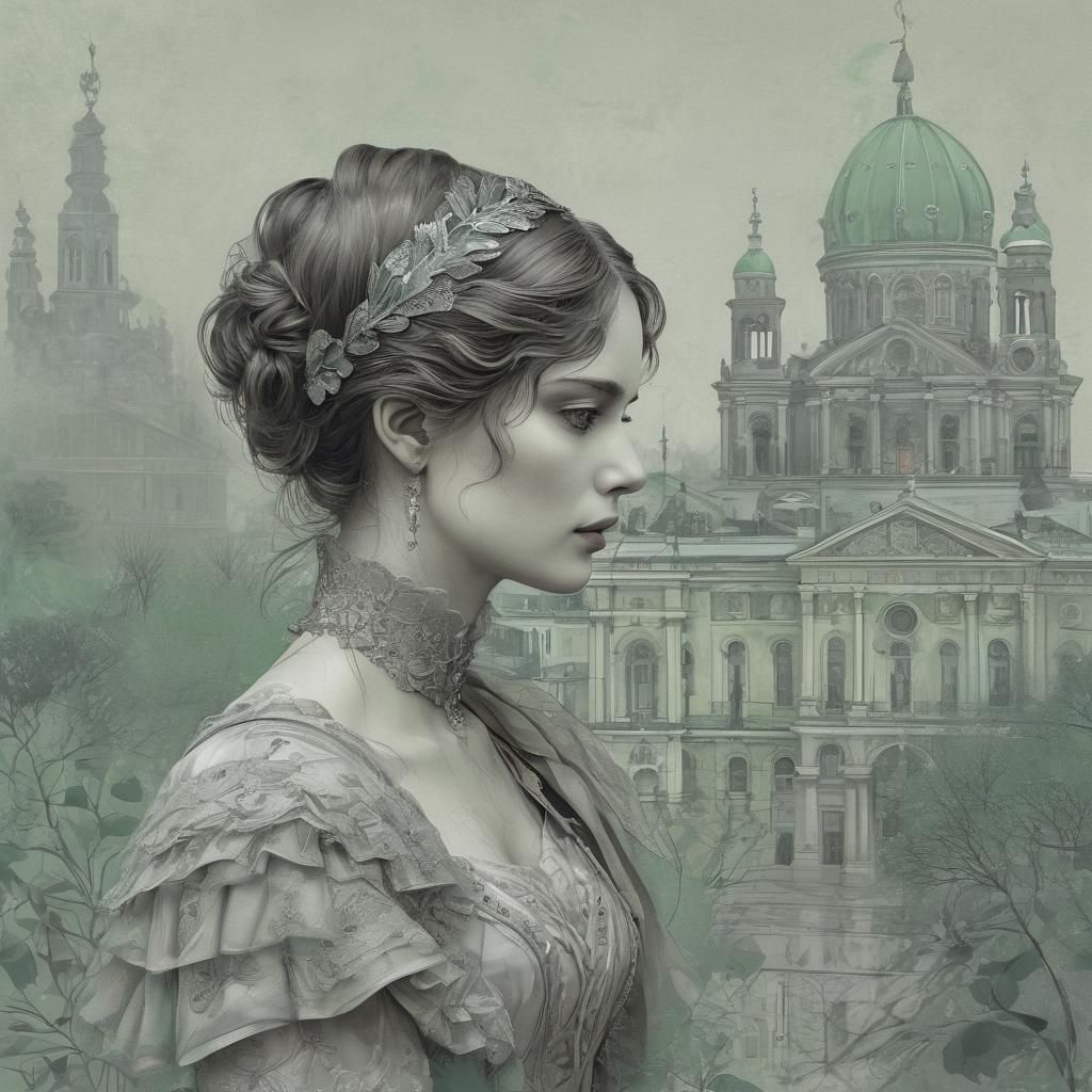 3D Drawing. Illustration of the roman Anna Karenina of the writer Tolstoy. Inspired by Gustav Klimt