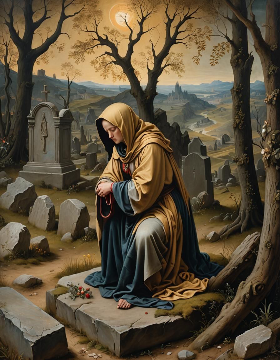 Antigone's Lament: Oil Painting in the Style of Bosch