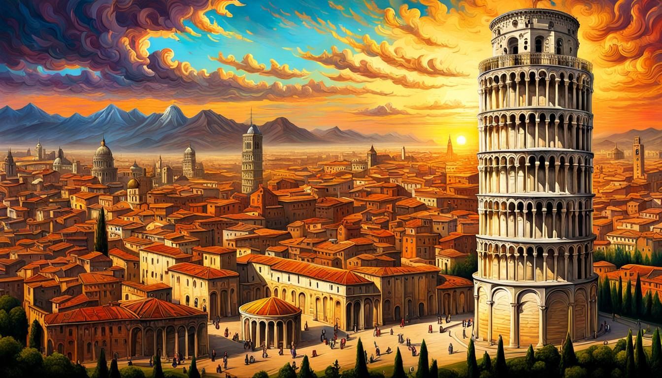 Leaning Tower of Pisa at Sunrise: Digital Illustration