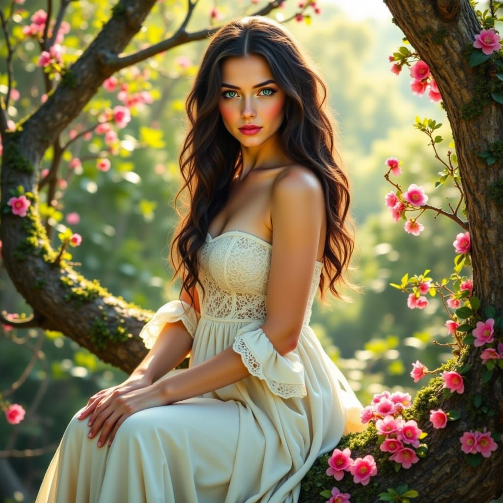 French Impressionist Young Woman in Lush Forest