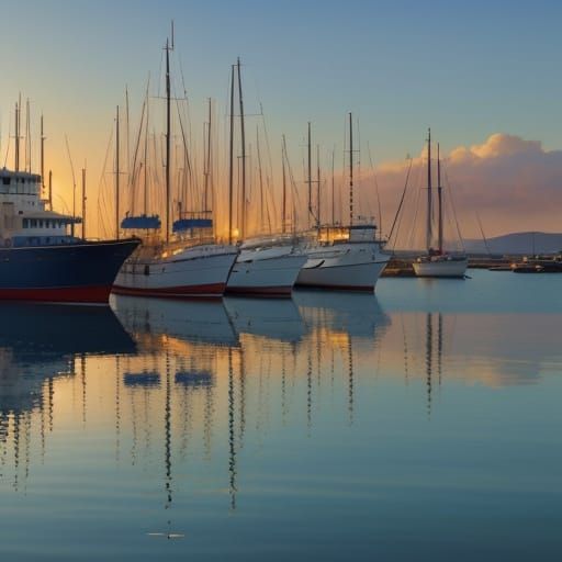 Serene Harbor Scene in Golden Light