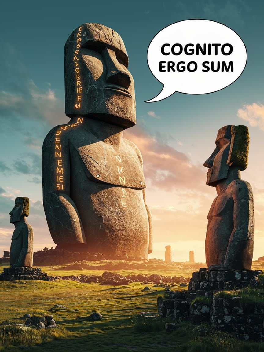 Giant Easter Island Sentient Standing Stone in a Digital Art...