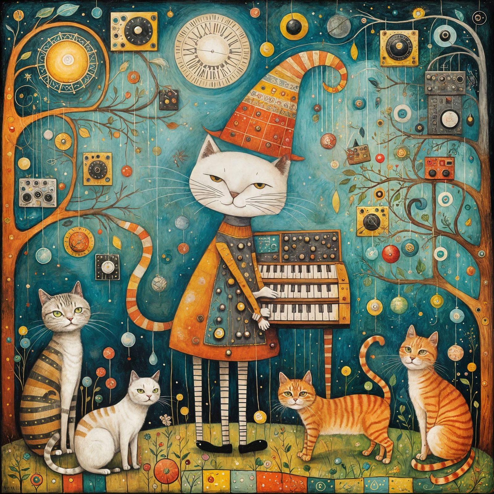 Cat Plays Synth: Whimsical Digital Illustration