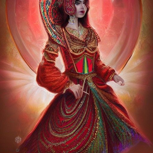 Ethereal Woman in Traditional Ornamental Costume