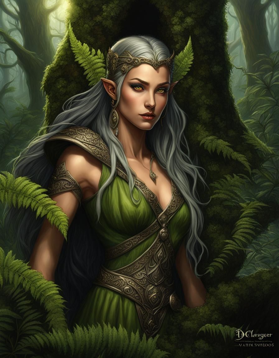 Elven Druid in Dark Primeval Forest