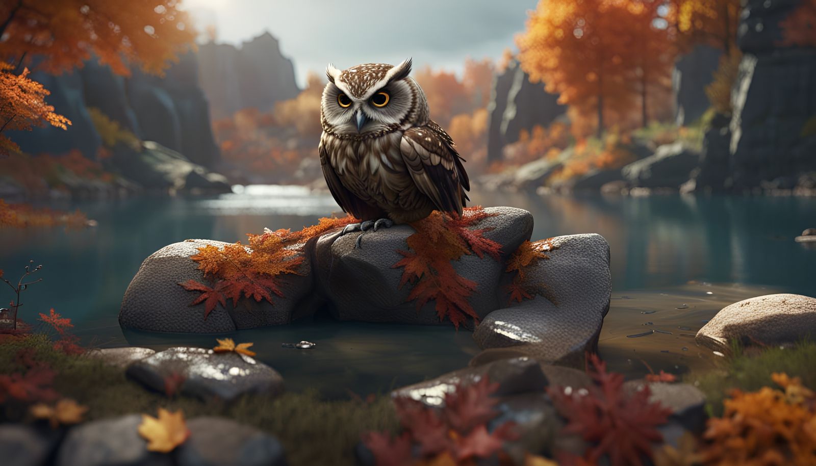 Owl, sitting on the rocks