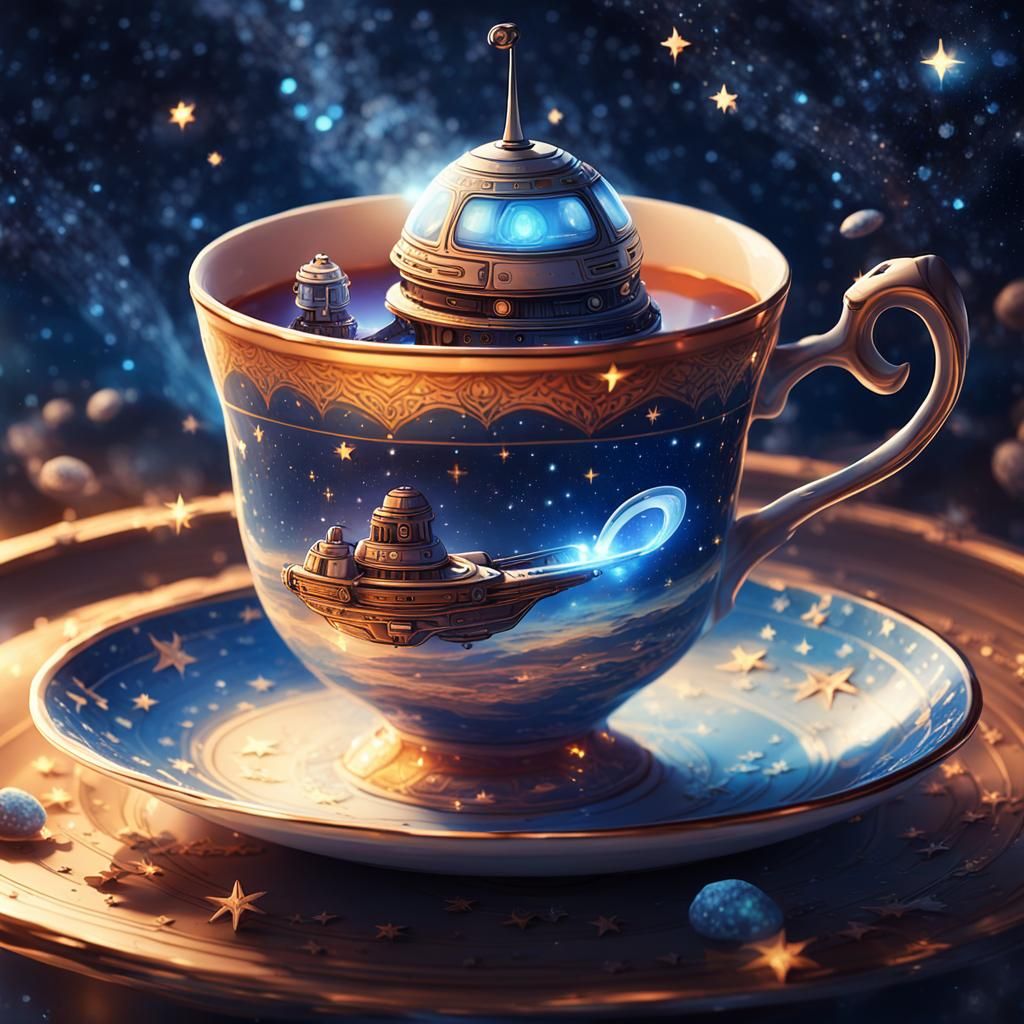 Sci-Fi Spaceship Launching from Teacup Concept Art