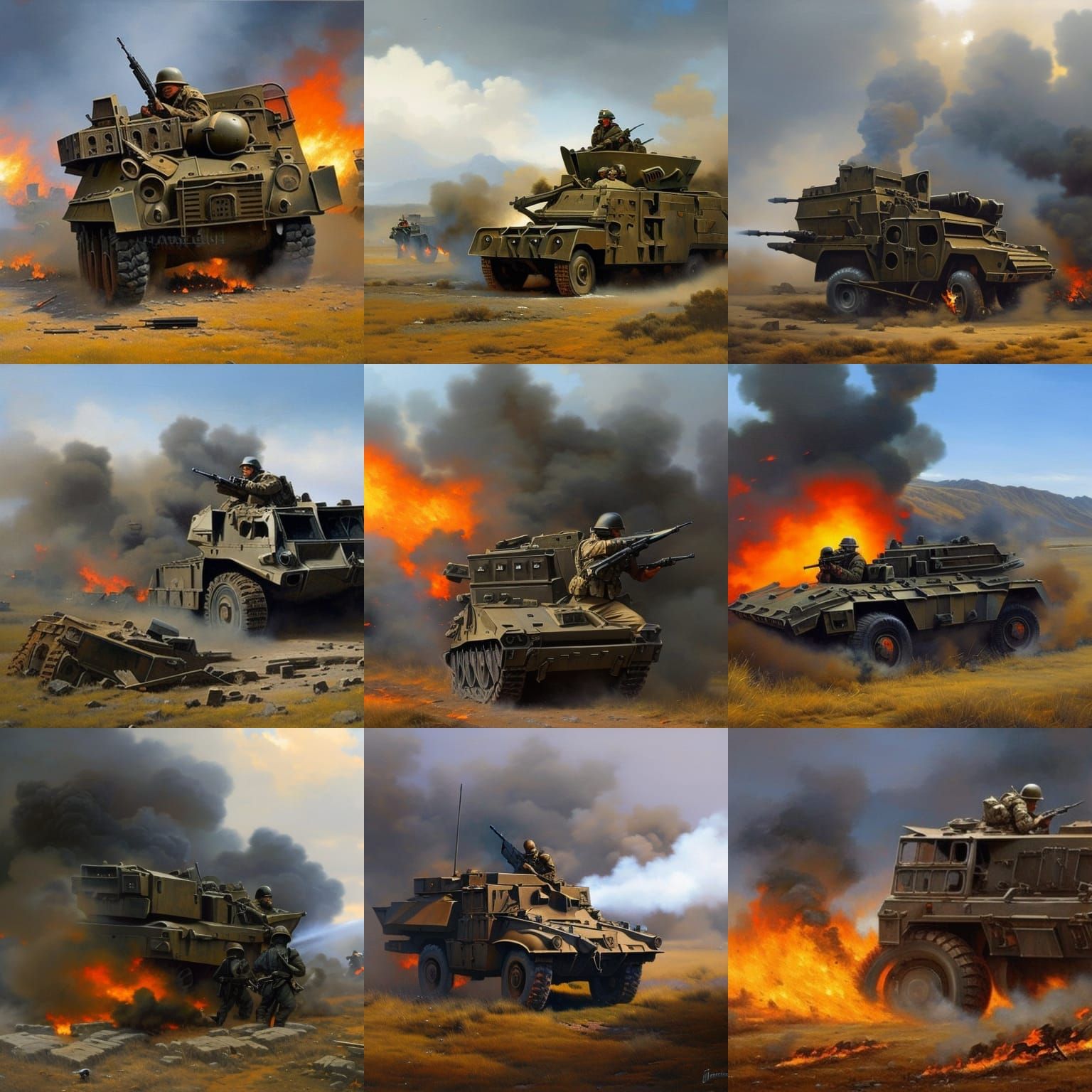 Modern Infantry Soldier in War Zone, Oil Painting