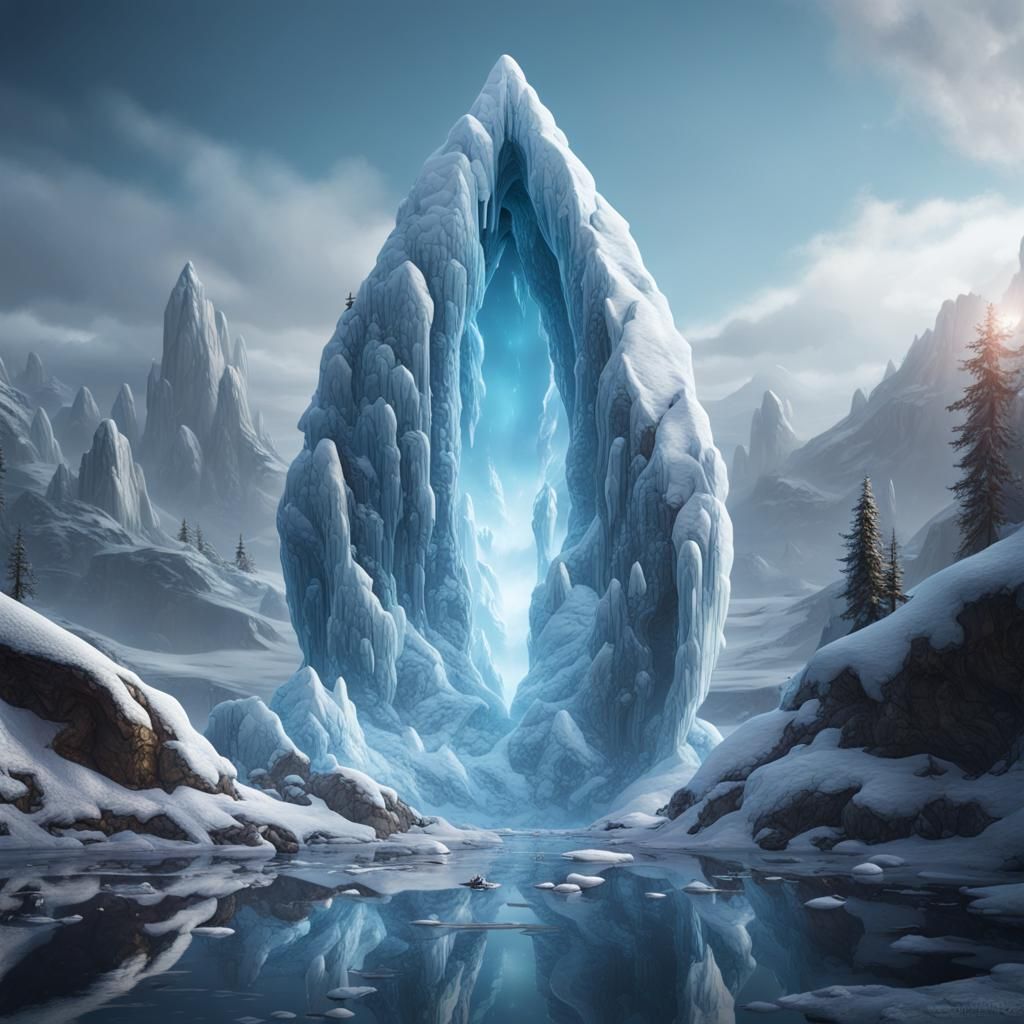 Fantastical Ice Teardrop in Detailed Digital Painting