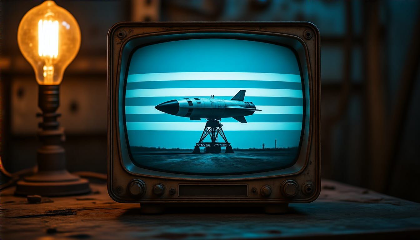 Steampunk Rocket on Retro CRT Screen