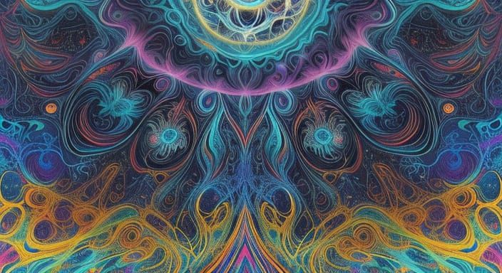 Psychedelic River Scene With Kaleidoscopic Sky