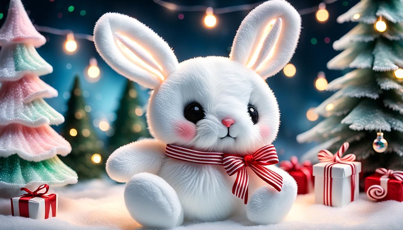 Festive Christmas Bunny with Candy Canes and Lights