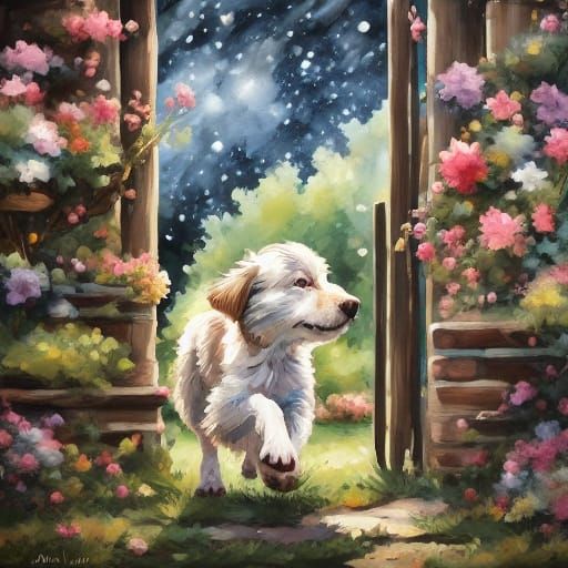 <lora:Cuteness:1.0>  A beautiful dog entering a house that i...