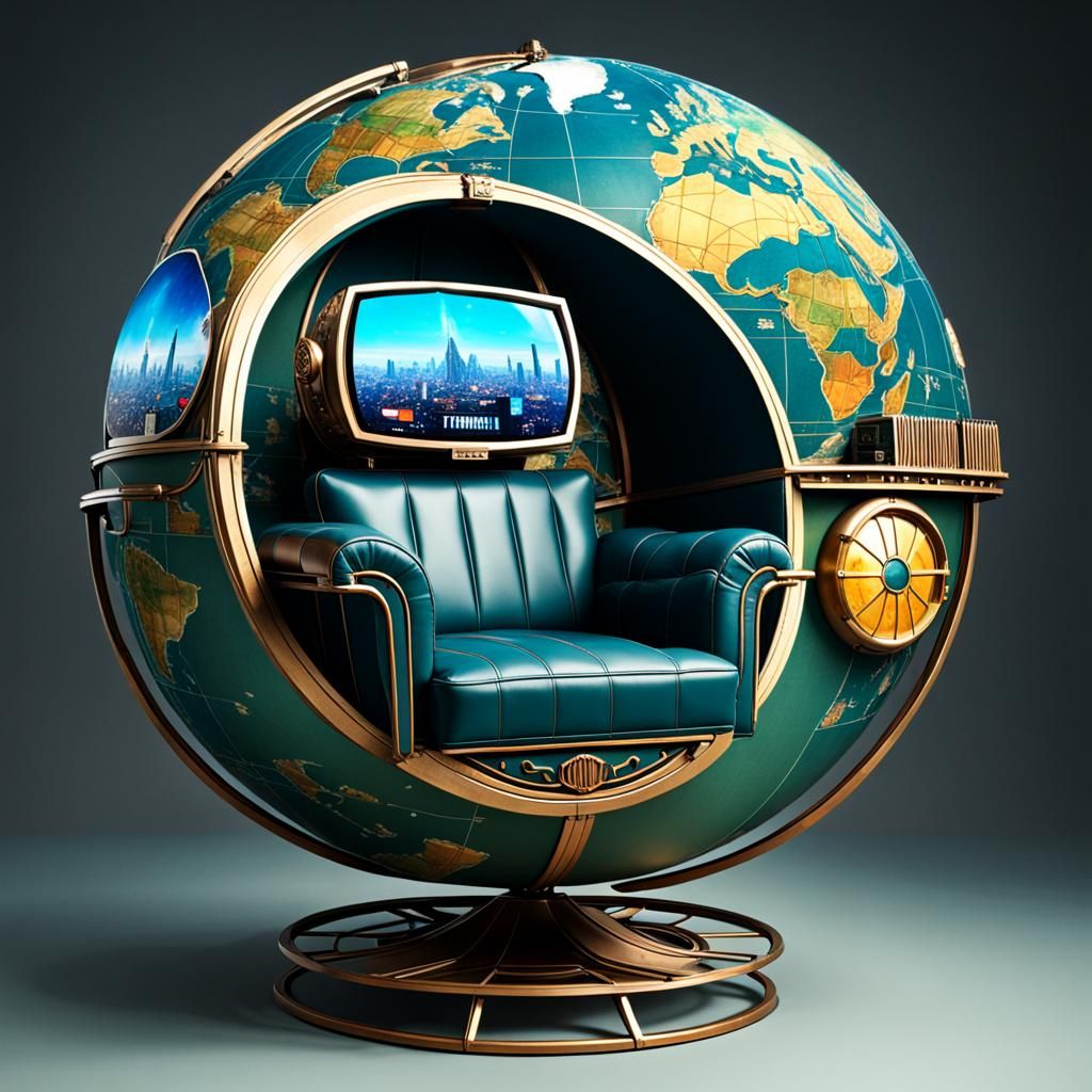 Art Nouveau Cyberpunk Travel Concept with Armchair