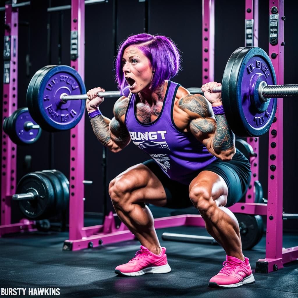 Muscular Female Powerlifter with Heavy Barbell Squat