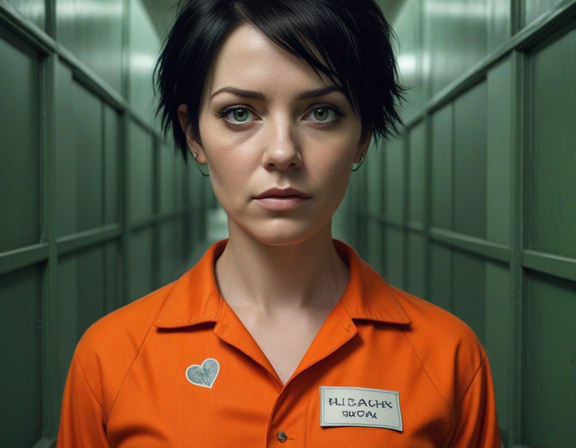 Intricate Close-Up of a Determined Woman in Prison Attire