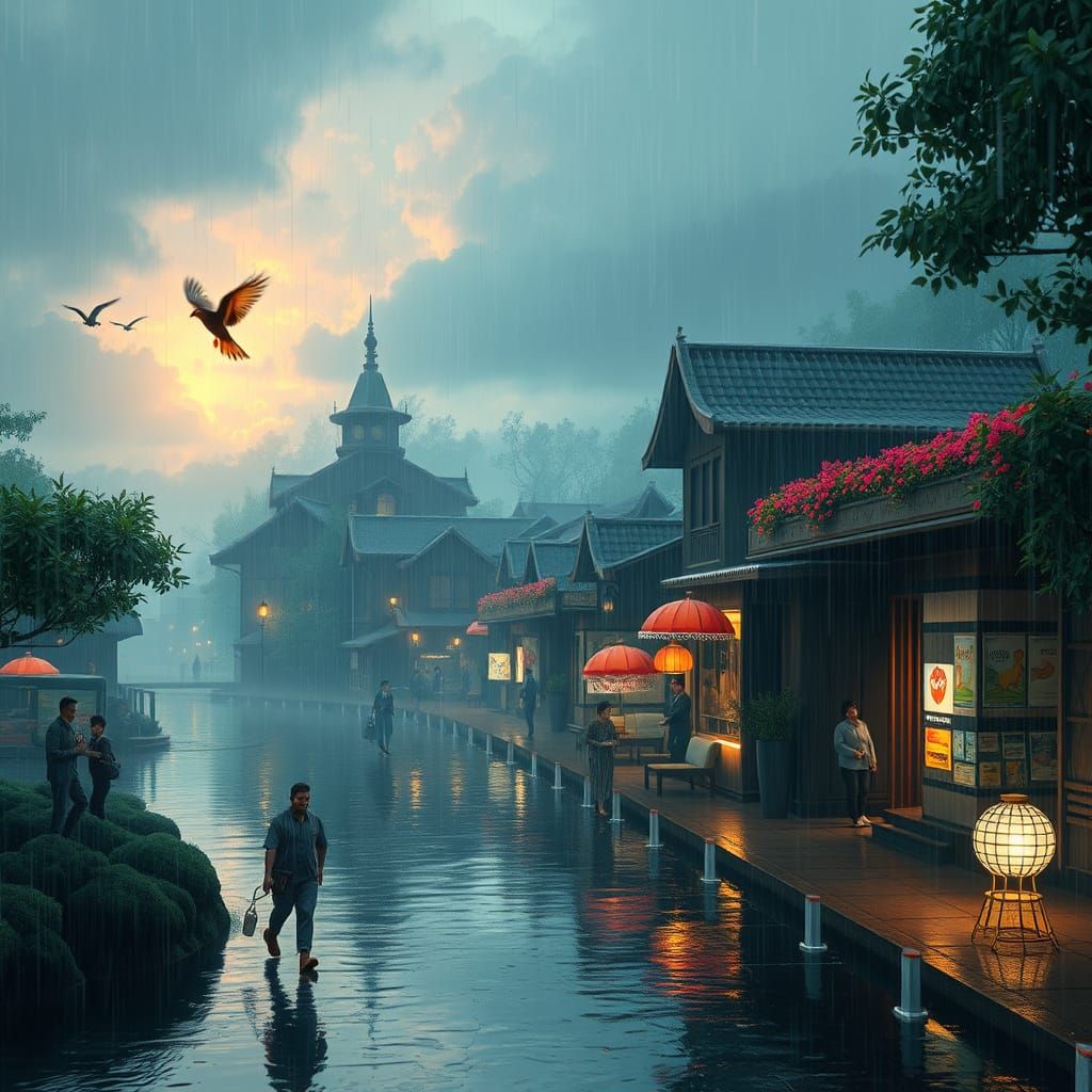 Majestic Rainy Day Fantasy Scene in Deep Color