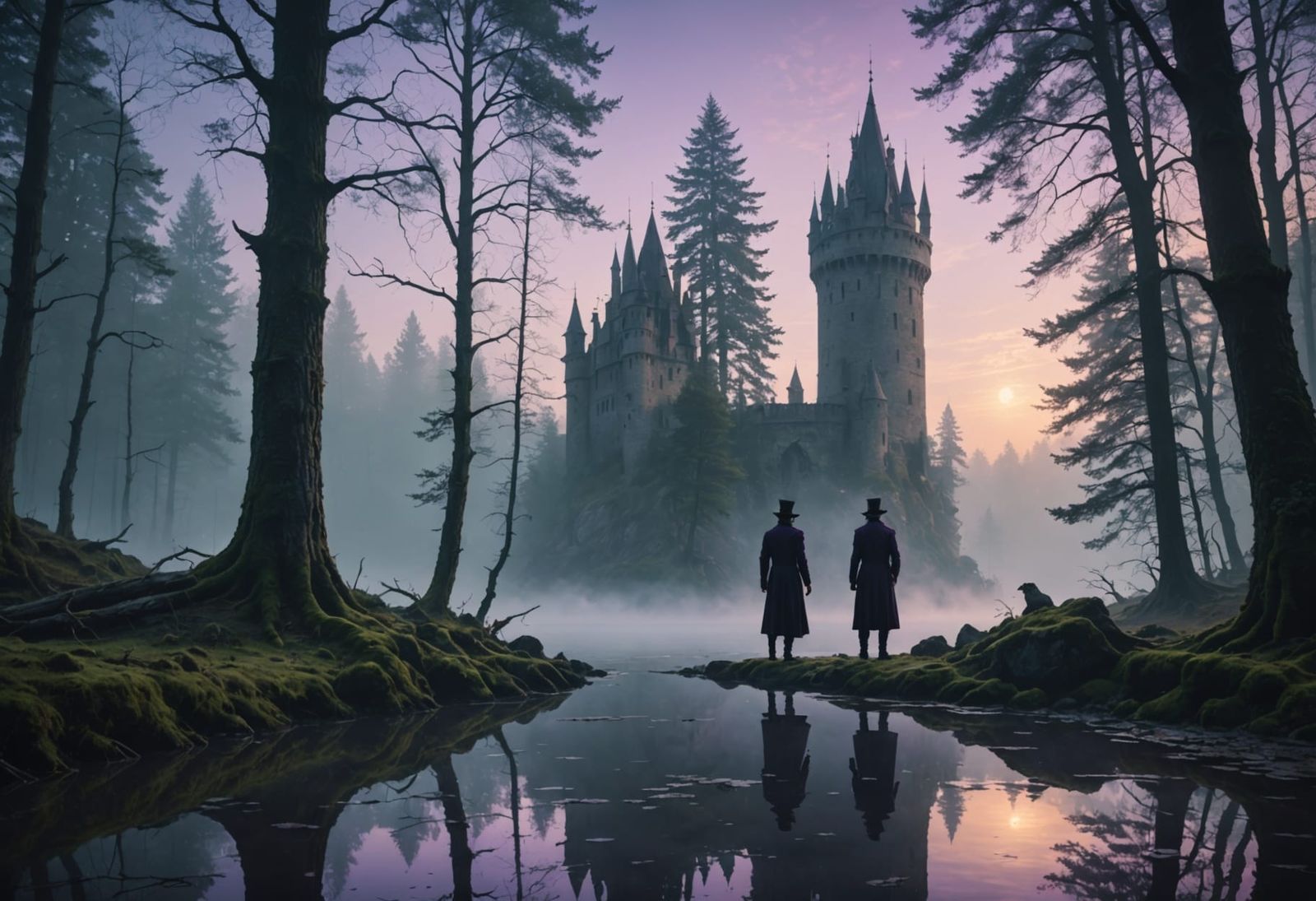 Mystical Magician in Foggy Forest Digital Painting