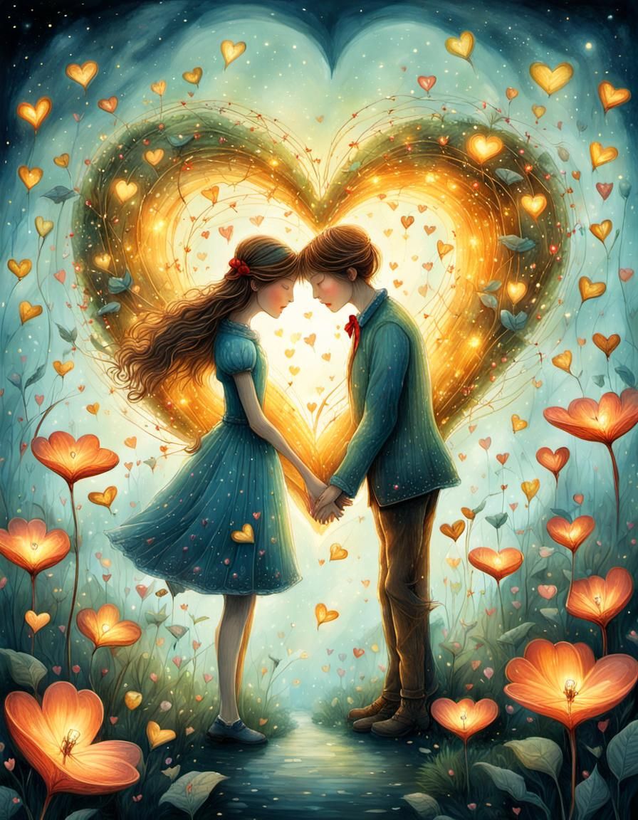 Enchanting Hearts Unite in Whimsical Fantasy Garden
